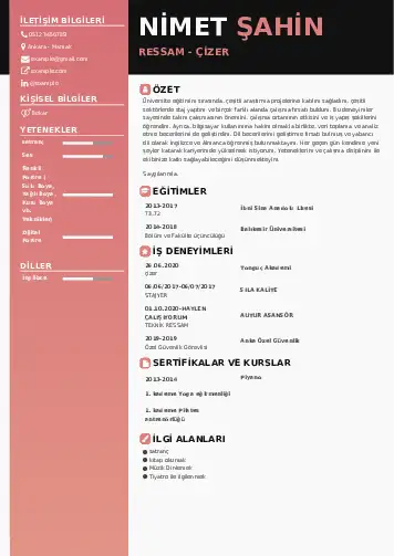 Ressam Cv Örnekleri cv indir